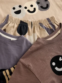 Marron/Crème heureux visage - Lot de 3 pyjamas oversize (9mois-10ans)