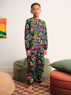 Minecraft noir/vert/rouge/jaune - Pyjama simple confortable en polaire sous licence (5-16ans)