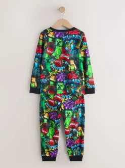 Minecraft noir/vert/rouge/jaune - Pyjama simple confortable en polaire sous licence (5-16ans)