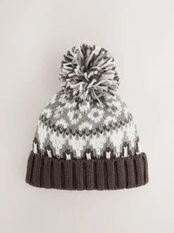 Moka marron Fairisle - Pom Bonnet Chapeaux (3mths-16yrs)