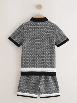 monochrome - Ensemble polo et short en maille géométrique à boutons (3-16ans)