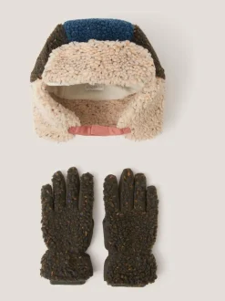 Monsoon Ensemble bonnet et gants de trappeur en peau de mouton