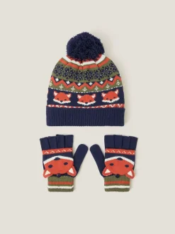 Monsoon Ensemble bonnet et gants à pompons Fox