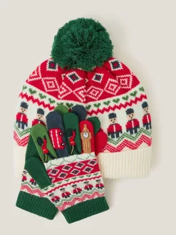 Monsoon London Ensemble bonnet et Gants à pompons fantaisie