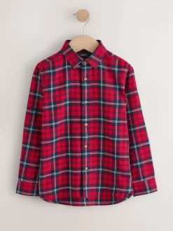 Motif écossais rouge - Chemise à carreaux en coton à manches longues (3-16ans)