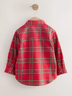 Motif écossais rouge - Chemise à carreaux de Noël à manches longues (3mois-10ans)