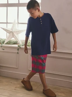 Motif écossais rouge - Pyjama court de Noël assorti pour la famille (5-16ans)