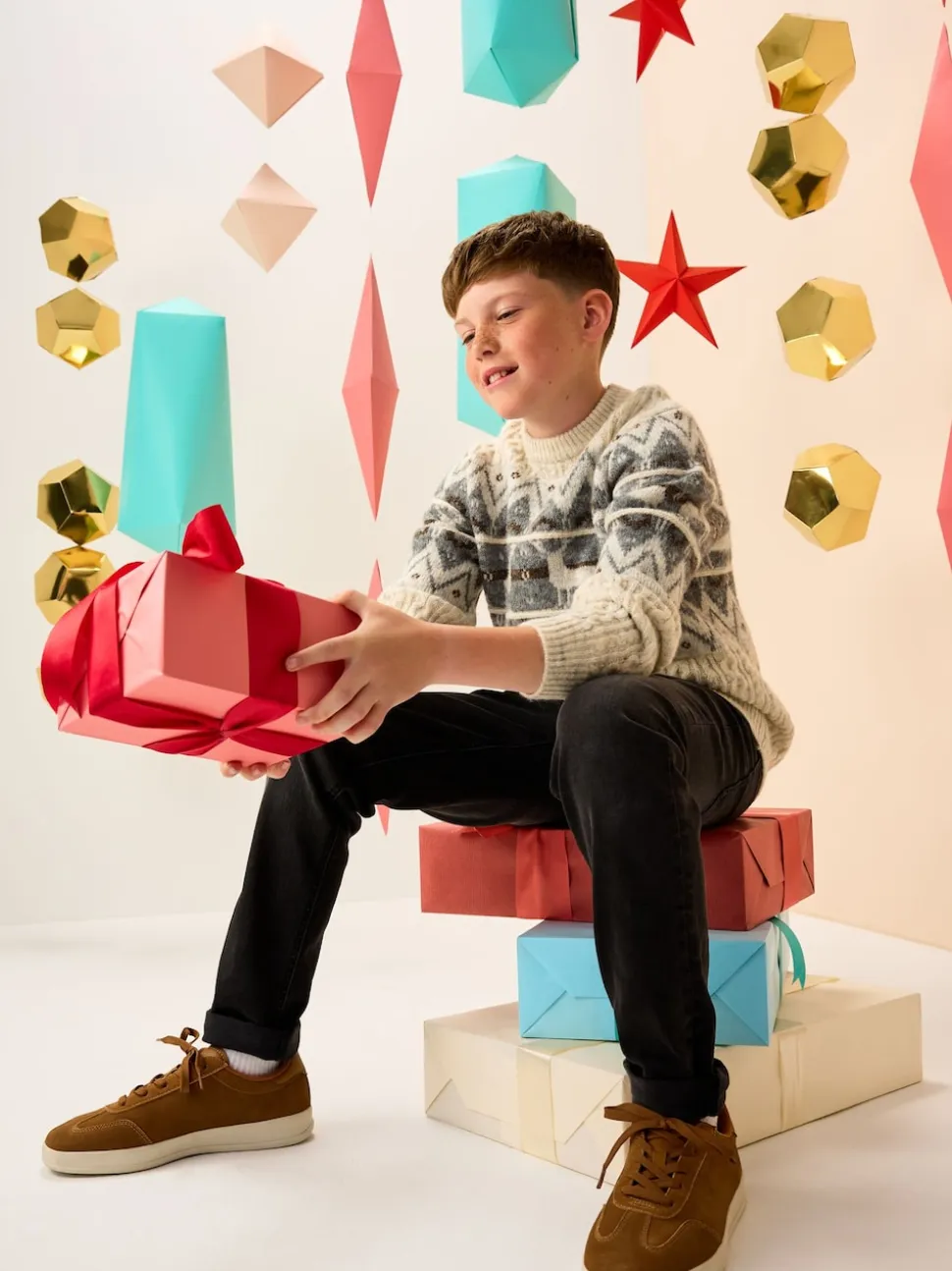 Motif Fair Isle Écru - Pull de Noël familial assorti (3mois à16ans)