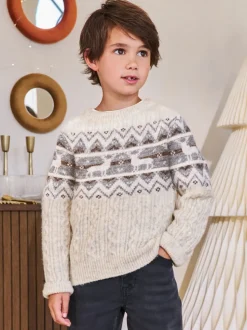 Motif Fair Isle Écru - Pull de Noël familial assorti (3mois à16ans)