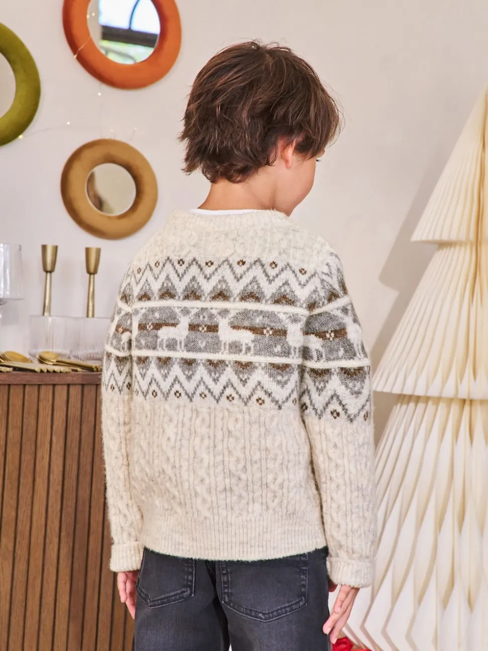 Motif Fair Isle Écru - Pull de Noël familial assorti (3mois à16ans)