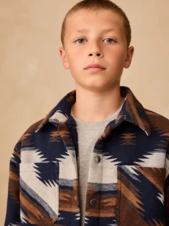Motif ikat fauve/bleu marine - Veste-chemise doublée (3-16ans)