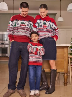 Motif jacquard rouge - Pull de Noël familial assorti (3mois à16ans)