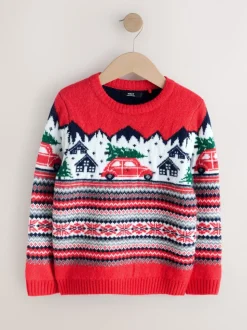 Motif jacquard rouge - Pull de Noël familial assorti (3mois à16ans)
