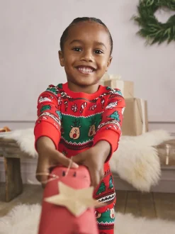 Motif jacquard rouge - Pyjamas de Noël Se blottir simple (9mois-10ans)