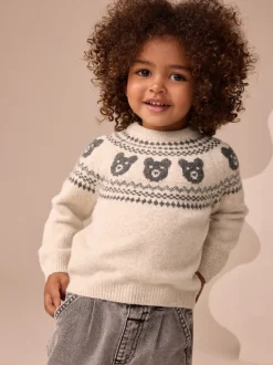 Motif ours neutre - Pull à col rond en maille Motif Fair Isle (3mois-7ans)