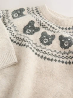 Motif ours neutre - Pull à col rond en maille Motif Fair Isle (3mois-7ans)