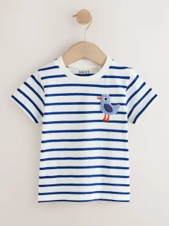 Mouette rayure blanc/bleu - T-shirt rembourré 3D à manches courtes (3mois7ans)