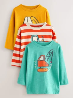 Multi Digger - Lot de 3 t-shirts imprimés graphiques à manches longues (3mois-7ans)