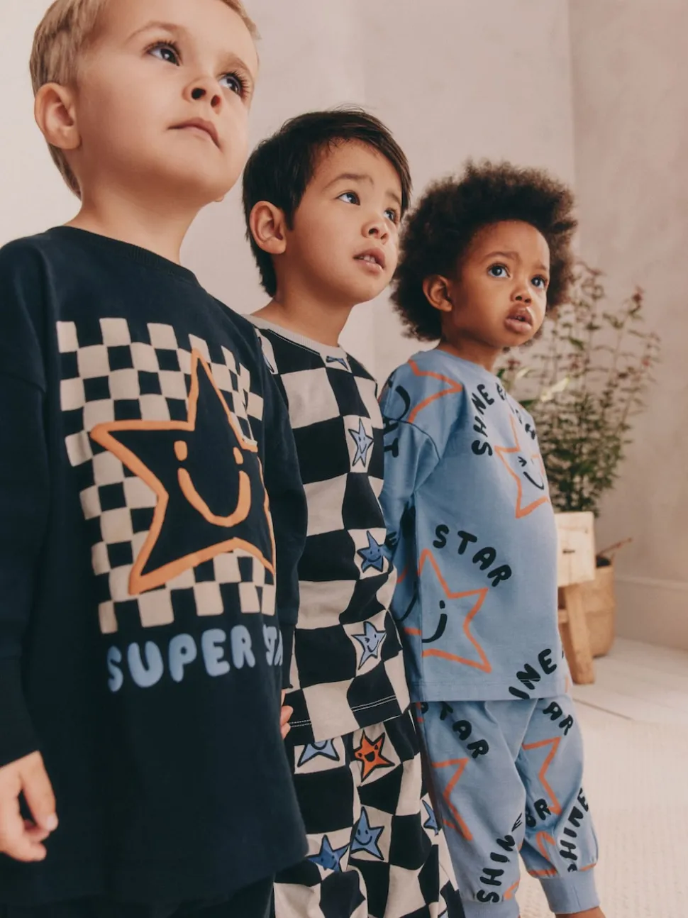 Multi Star et damier - Lot de 3 pyjamas oversize (9mois-10ans)