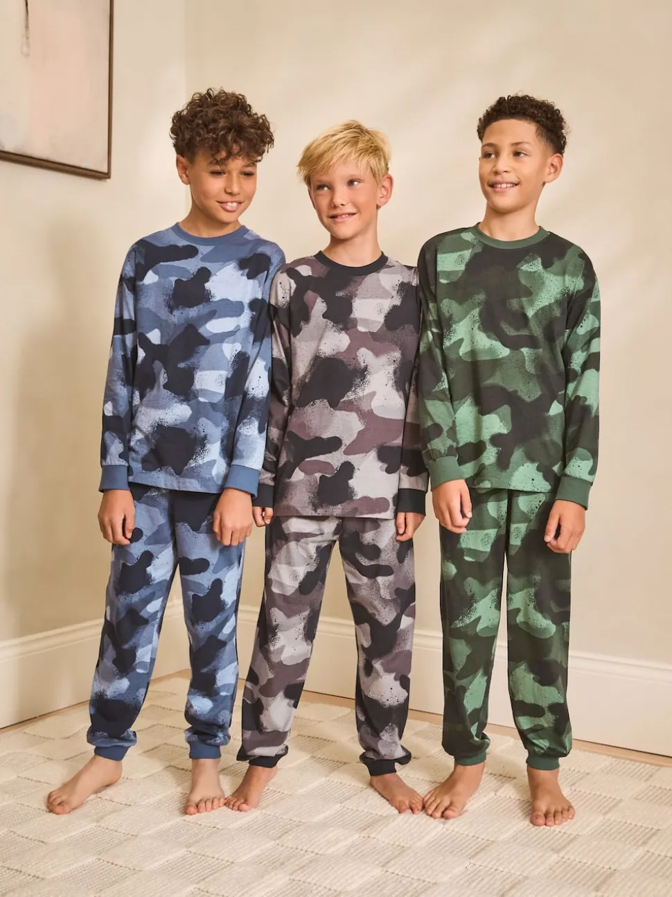 Multicolore à imprimé camouflage - Lot de 3 pyjamas à manches longues (3-16ans)