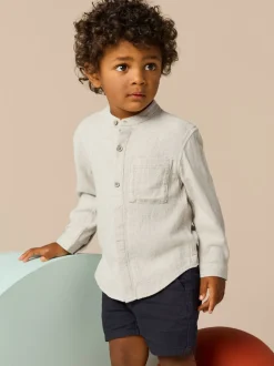 neutre - Chemise Lin Mix à col grand-père (3mths-7yrs)