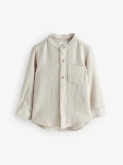 neutre - Chemise Lin Mix à col grand-père (3mths-7yrs)