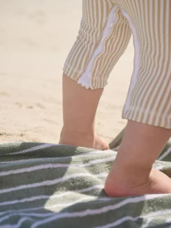 neutre - Ensemble maillot de bain et chapeau anti-soleil rayé (3mois-7ans)