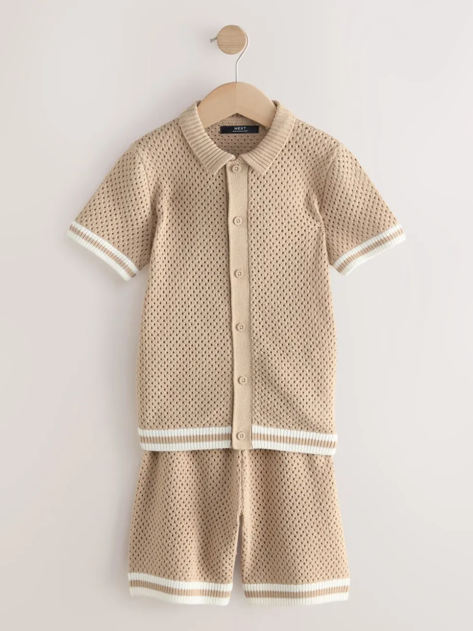 neutre - Ensemble polo et short en maille texturée boutonnée (3-16ans)