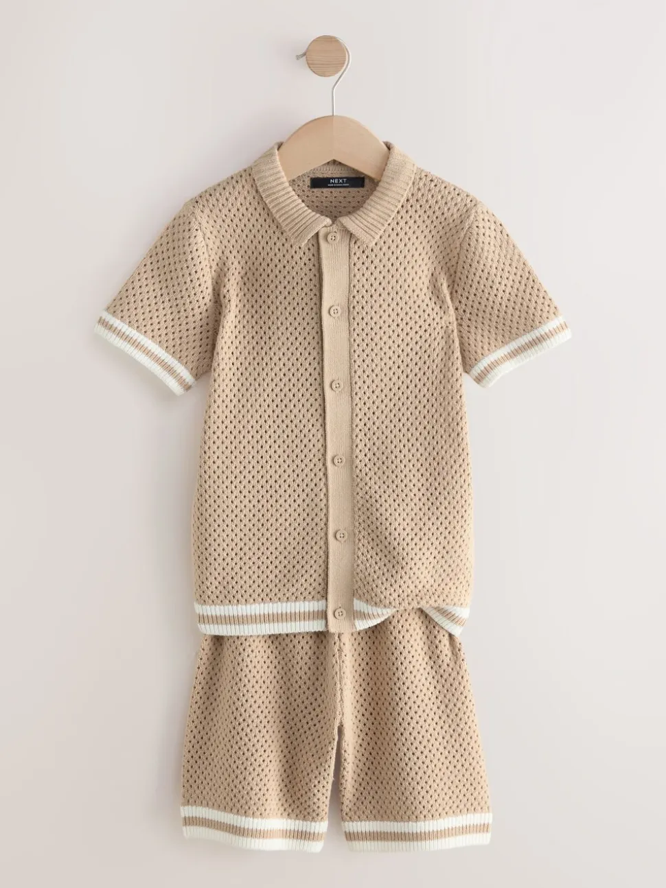 neutre - Ensemble polo et short en maille texturée boutonnée (3-16ans)