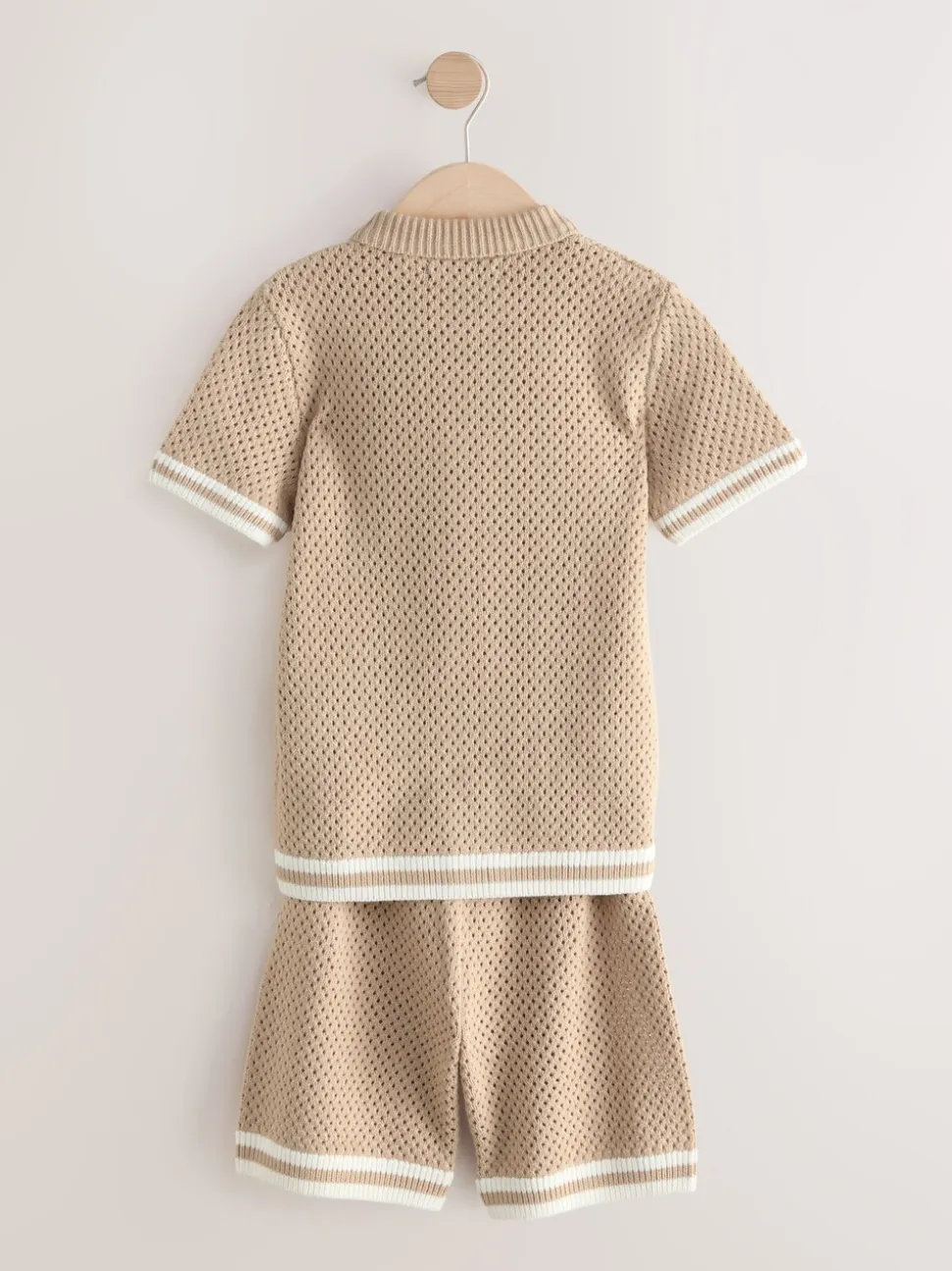 neutre - Ensemble polo et short en maille texturée boutonnée (3-16ans)