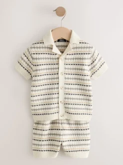 neutre - Ensemble polos et shorts texturés en maille à col révéré (3mois-10ans)