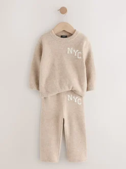 neutre - Ensemble tricoté NYC Varsity Pull et Joggers (3mths-7yrs)