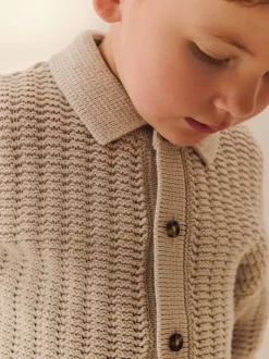 neutre - Polo texturé en maille boutonné (3mois-7ans)