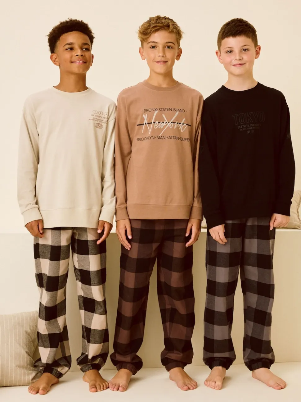 Neutre/Noir - Lot de 3 pyjamas tissés à carreaux (3-16ans)