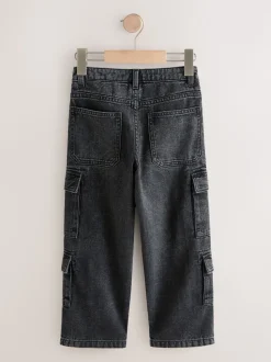 Noir - 100% Coton Denim Multipocket Cargos Jeans (3-16ans)