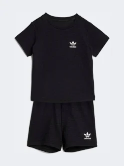 Noir - adidas Originals ensemble t-shirt et short gaufré
