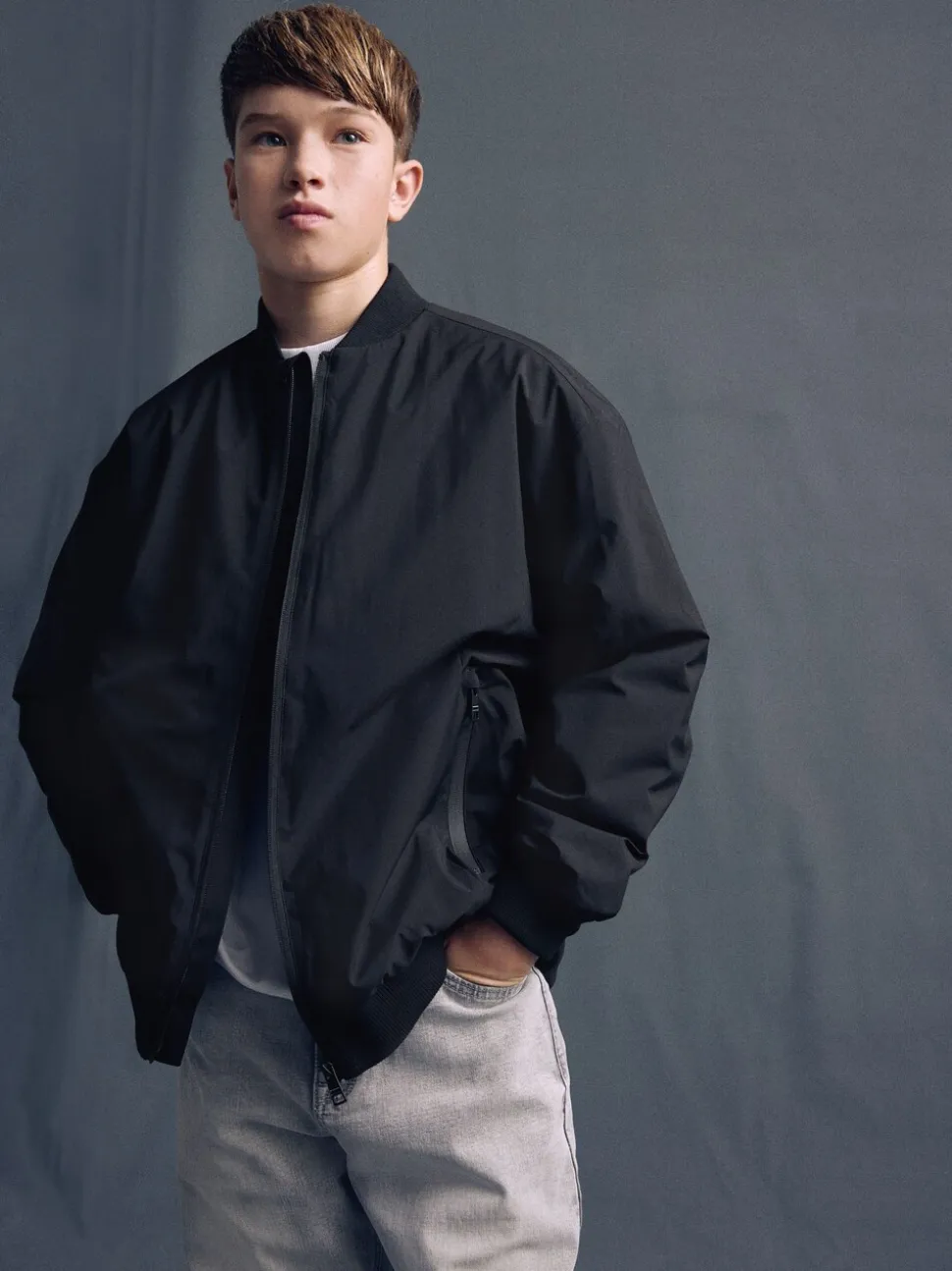 Noir - Blouson aviateur noir habillé (3-16ans)