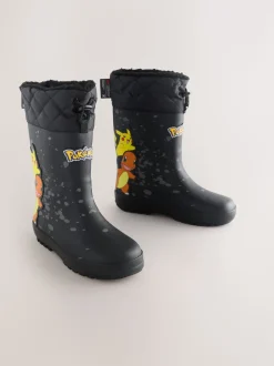 Noir - Bottes de pluie Pokemon à doublure chaude