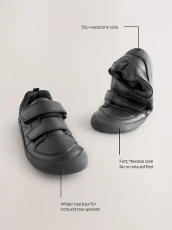 Noir - Chaussures d’école Barefoot en cuir à 2 lanières à fermeture par contact