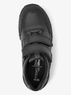 Noir - Chaussures d’école en cuir à fermeture scratch