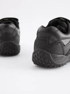 Noir - Chaussures d’école en cuir à fermeture scratch