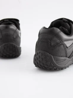 Noir - Chaussures d’école en cuir à fermeture scratch