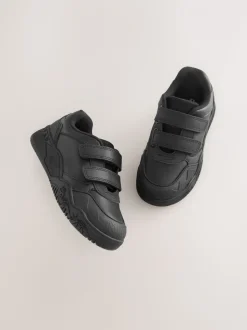 Noir - Chaussures d’école en cuir à fermeture par contact dinosaure