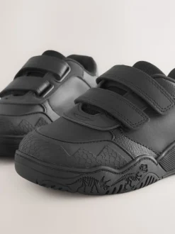 Noir - Chaussures d’école en cuir à fermeture par contact dinosaure