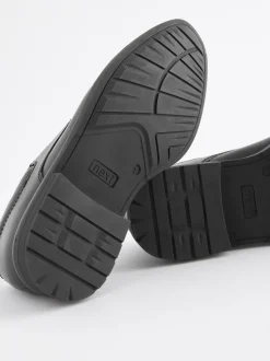 Noir - Chaussures Dentelle-up en cuir uni sur le devant