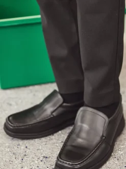 Noir - Chaussures style mocassins en cuir pour l'école