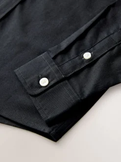 Noir - Chemise Oxford à manches longues et Col mao (3-16ans)