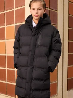 Noir - Doudoune imperméable à Gamme longue doublée de polaire (3-17ans)