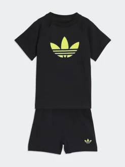 Noir - Ensemble Adidas Original avec haut à logo trèfle et Shorts pour Bébé