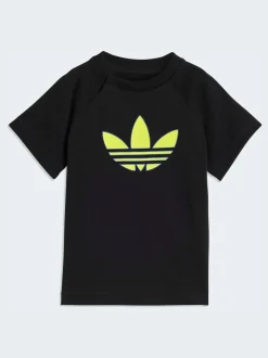 Noir - Ensemble Adidas Original avec haut à logo trèfle et Shorts pour Bébé